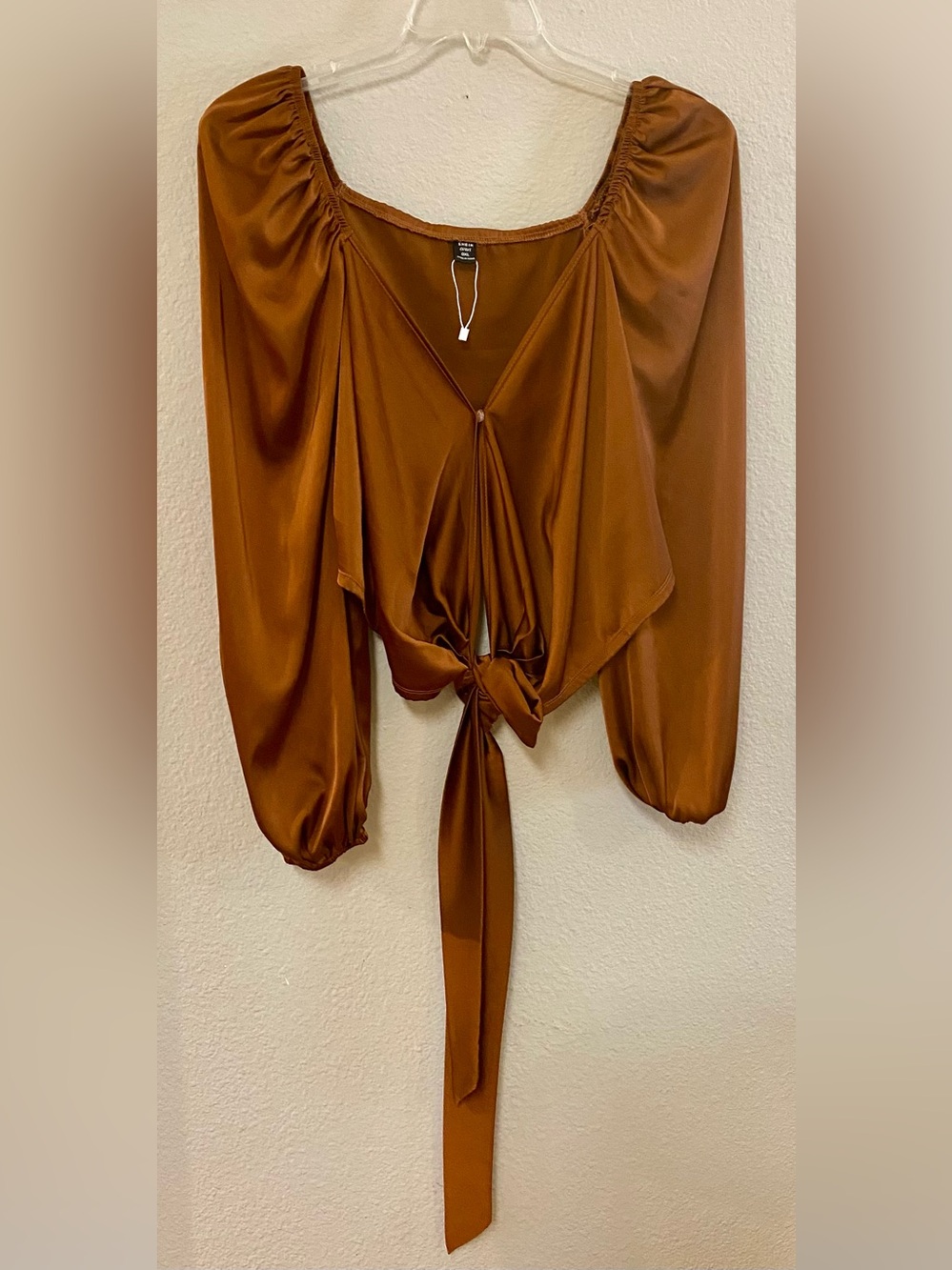 SHEIN Rust Satin Tie-Front Blouse - Size 0X - EUC!